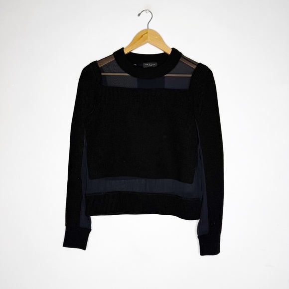 Rag & Bone Emery Wool & Silk Pullover Black Crewneck Sweater Size Small - Picture 3 of 6